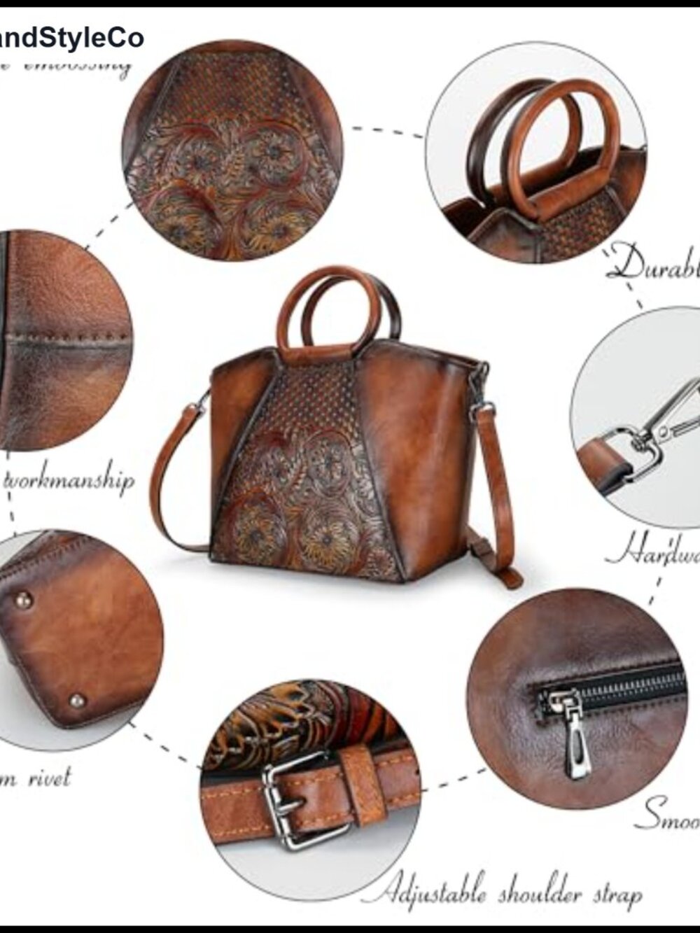 Vegan Leather Satchel Crossbody Bag Top Handle Tote Medium Shoulder Bag - Picture 3 of 6